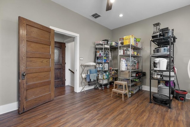 storage room with ceiling fan