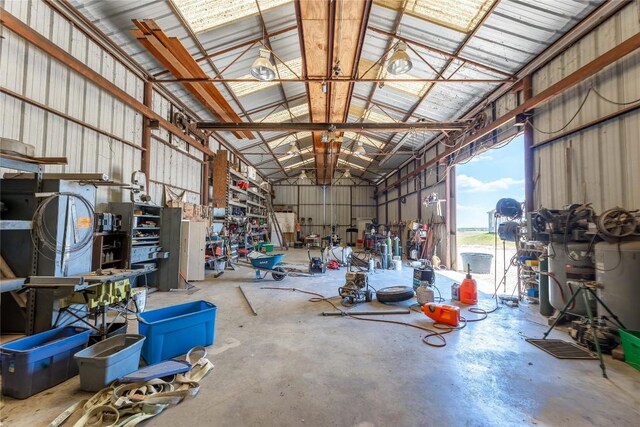 garage featuring a workshop area