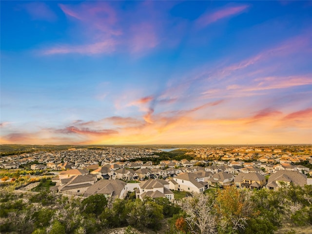 view of aerial view at dusk