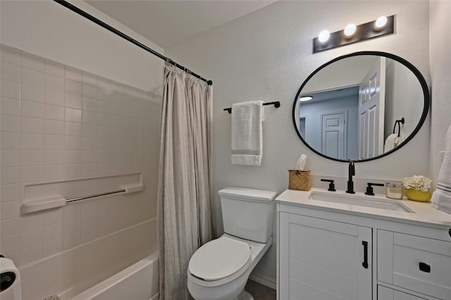 full bathroom with shower / bath combo, vanity, and toilet