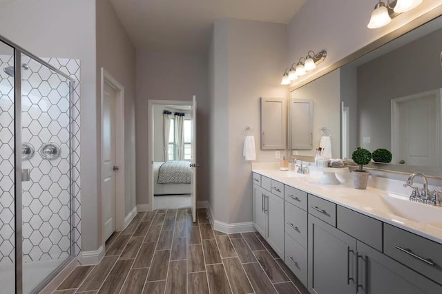 bathroom featuring vanity and walk in shower