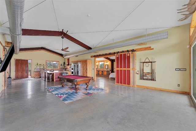 176 Elk Rdg, Canyon Lake, TX 78133 - game room with concrete flooring, billiards table, and a barn door