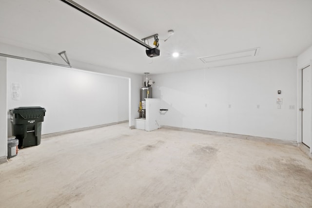 garage featuring a garage door opener and gas water heater