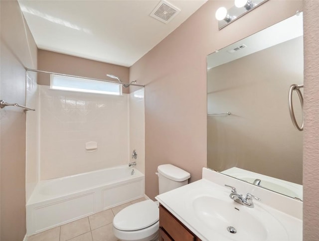 full bathroom with shower / washtub combination, tile patterned flooring, vanity, and toilet