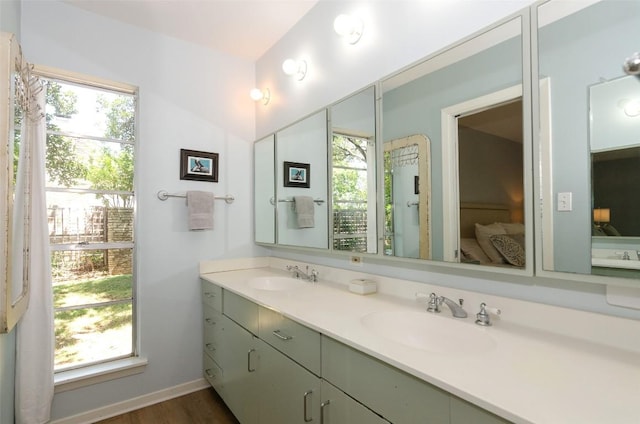 bathroom featuring hardwood / wood-style floors, vanity, and a wealth of natural light