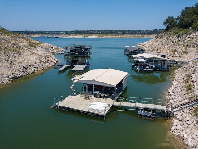 dock area with a water view