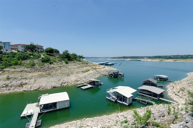 view of dock with a water view