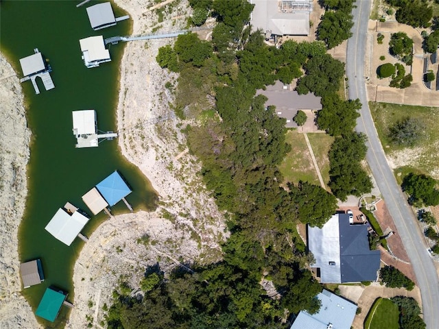 bird's eye view featuring a water view