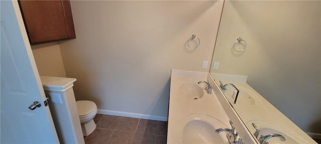 bathroom with tile patterned floors, vanity, and toilet