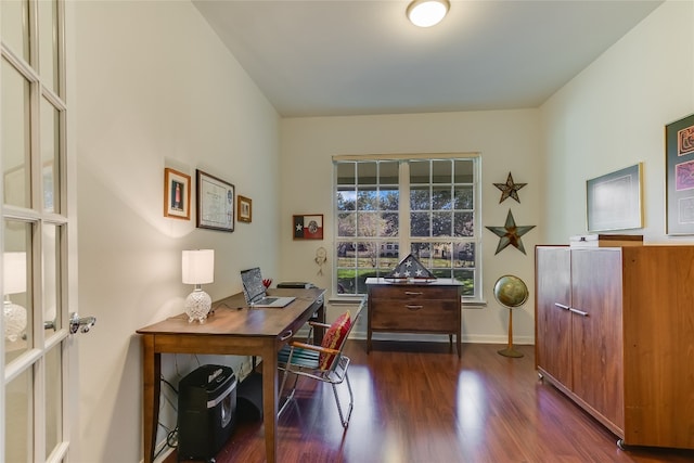 office area featuring dark hardwood / wood-style floors