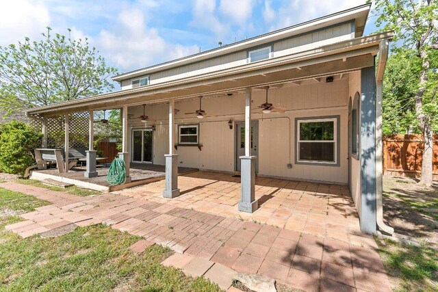 1807 Iris Ln, Cedar Park, TX 78613 - back of property featuring ceiling fan and a patio