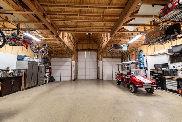 garage with fridge