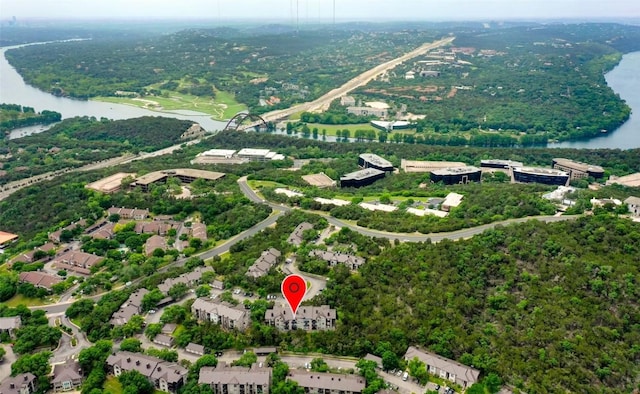 aerial view with a water view