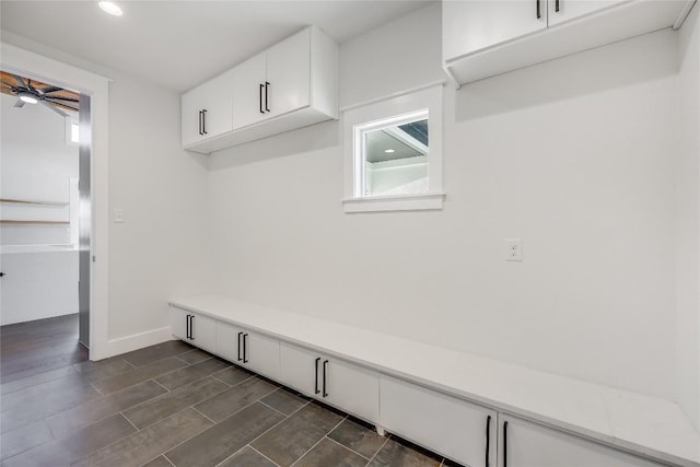 mudroom with ceiling fan