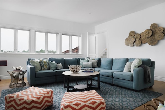 living room with dark wood-type flooring