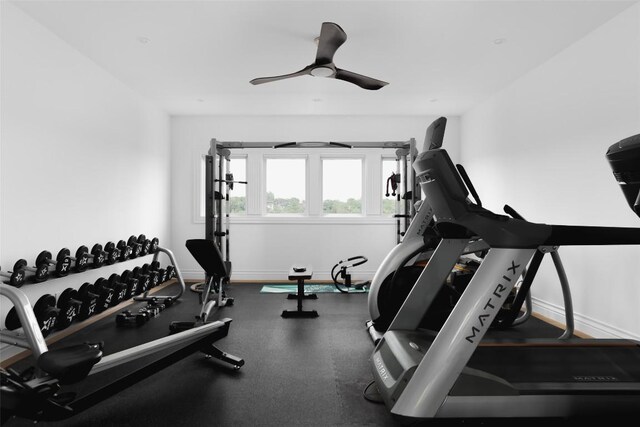 workout room with ceiling fan