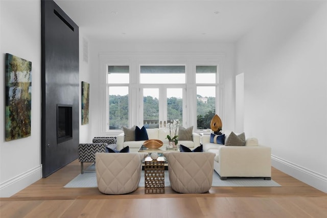 living room with light hardwood / wood-style flooring