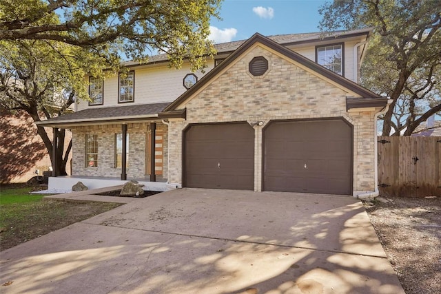 view of front of property with a porch and a garage