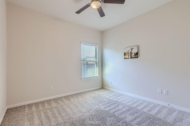 unfurnished room with carpet floors and ceiling fan