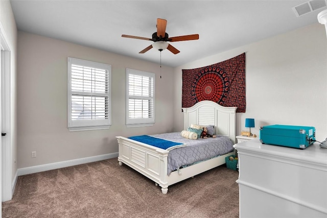 bedroom featuring carpet and ceiling fan