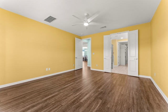 unfurnished bedroom featuring ceiling fan and light hardwood / wood-style floors