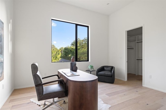 office space with light hardwood / wood-style flooring