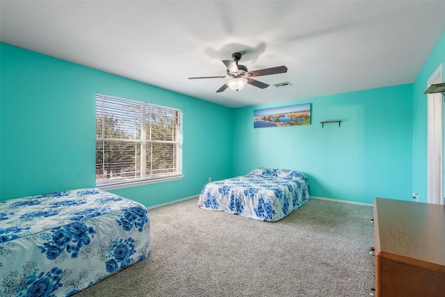 bedroom featuring carpet flooring and ceiling fan