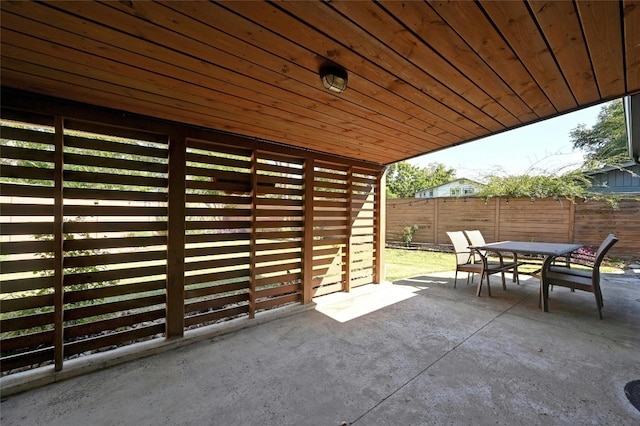 view of patio featuring outdoor dining space and a fenced backyard