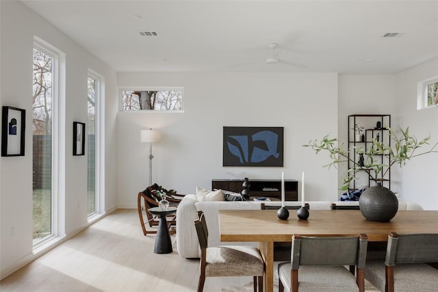 dining room featuring ceiling fan