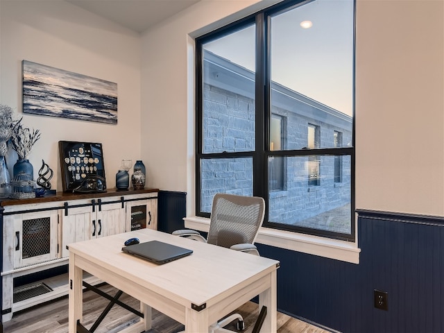 office area featuring hardwood / wood-style floors