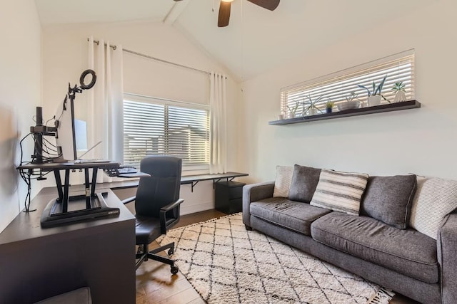 5315 La Crosse Ave Unit 24, Austin, TX 78739 - office area with wood finished floors, ceiling fan, and lofted ceiling