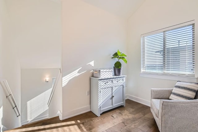 5315 La Crosse Ave Unit 24, Austin, TX 78739 - living area with an upstairs landing, dark wood finished floors, and vaulted ceiling