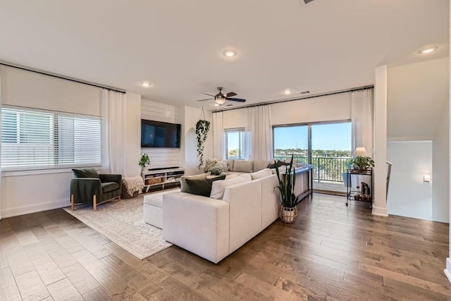 5315 La Crosse Ave Unit 24, Austin, TX 78739 - living room with ceiling fan, wood finished floors, and recessed lighting