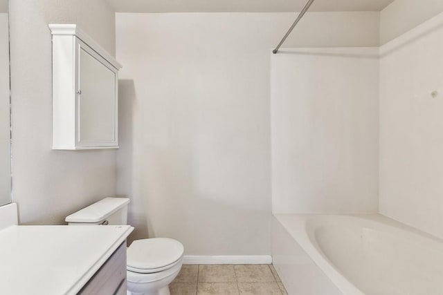 full bathroom featuring bathtub / shower combination, tile patterned floors, vanity, and toilet