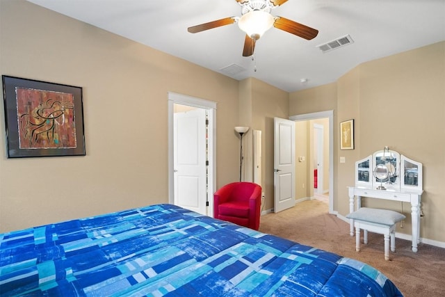 bedroom featuring carpet flooring and ceiling fan