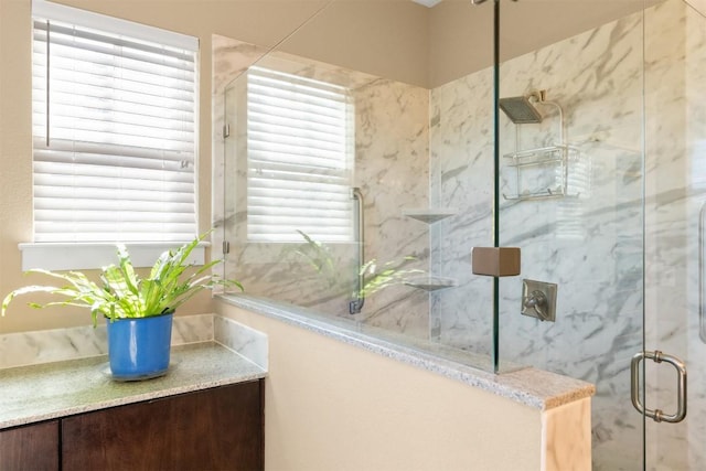 bathroom featuring a shower with shower door