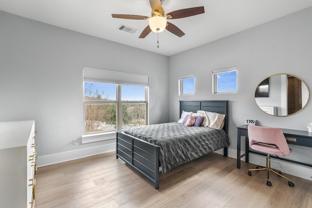 bedroom with ceiling fan and wood-type flooring