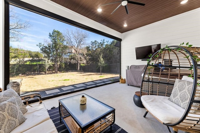 view of patio / terrace with ceiling fan and an outdoor hangout area