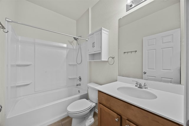 full bathroom featuring tile patterned floors, vanity,  shower combination, and toilet