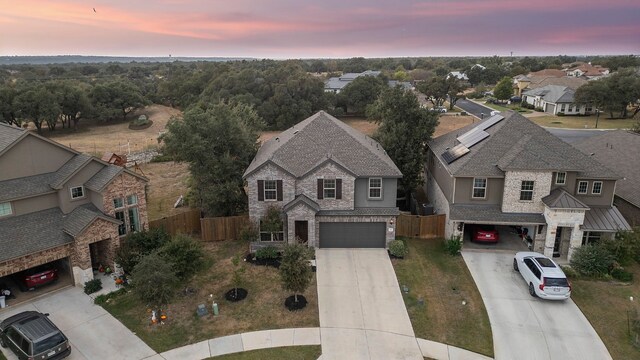 view of aerial view at dusk