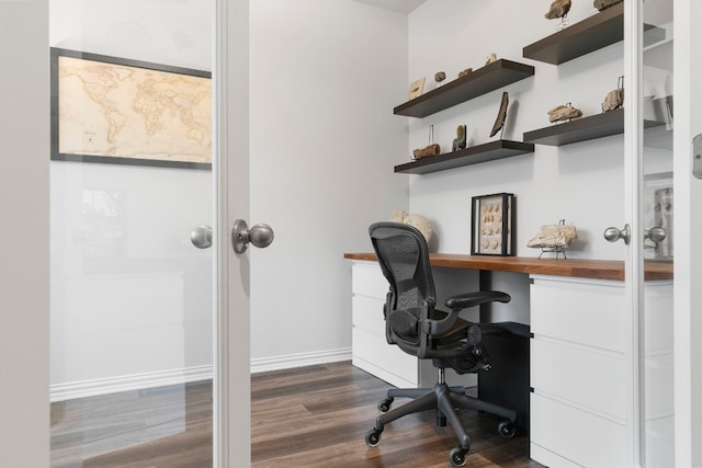 office area with dark hardwood / wood-style flooring