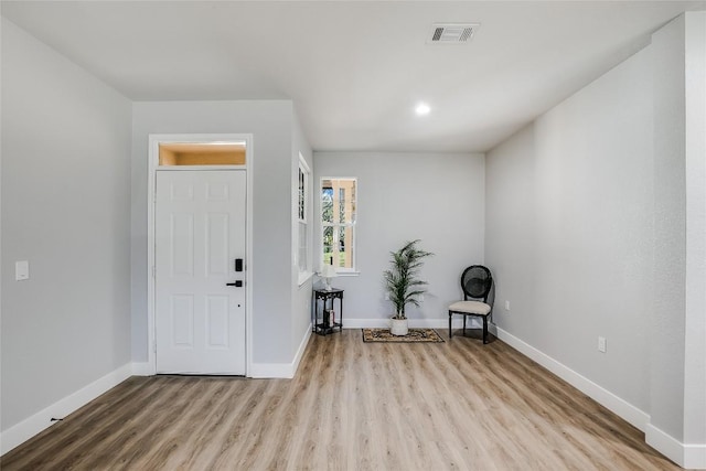 foyer entrance with light hardwood / wood-style floors