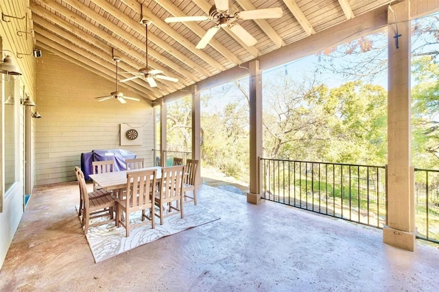 view of patio / terrace with ceiling fan and a grill