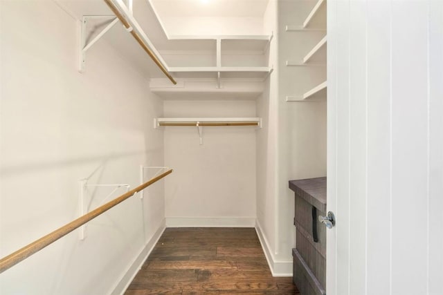 spacious closet with dark hardwood / wood-style flooring