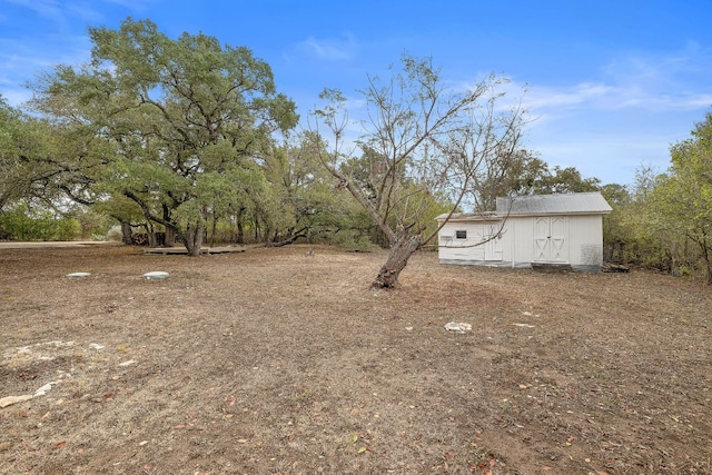 view of yard featuring a storage unit