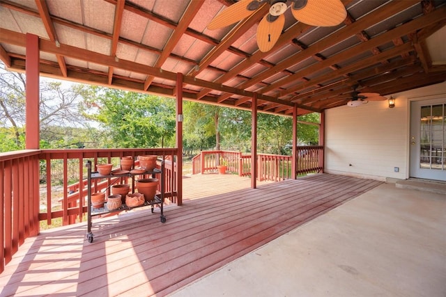 wooden deck with ceiling fan