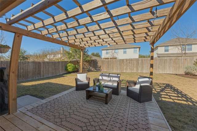 view of patio / terrace with a pergola and an outdoor hangout area