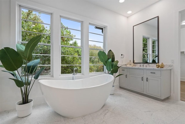 bathroom featuring vanity and a bath