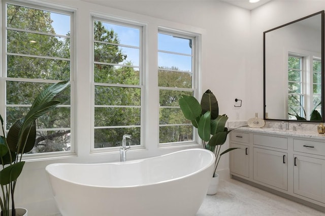 bathroom with vanity and a tub