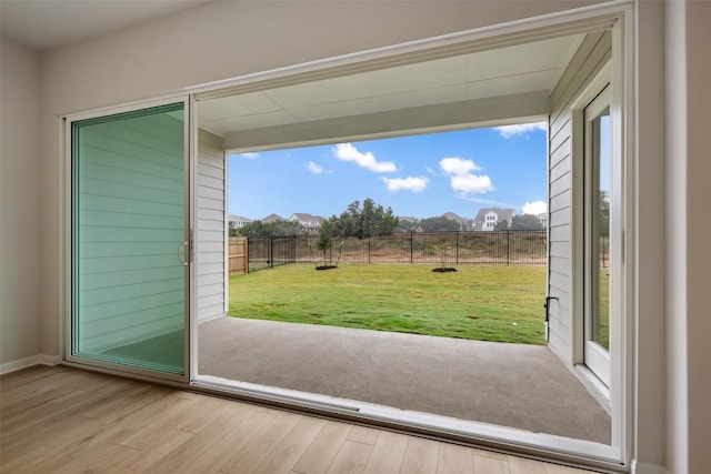 doorway to outside featuring light wood-type flooring and plenty of natural light